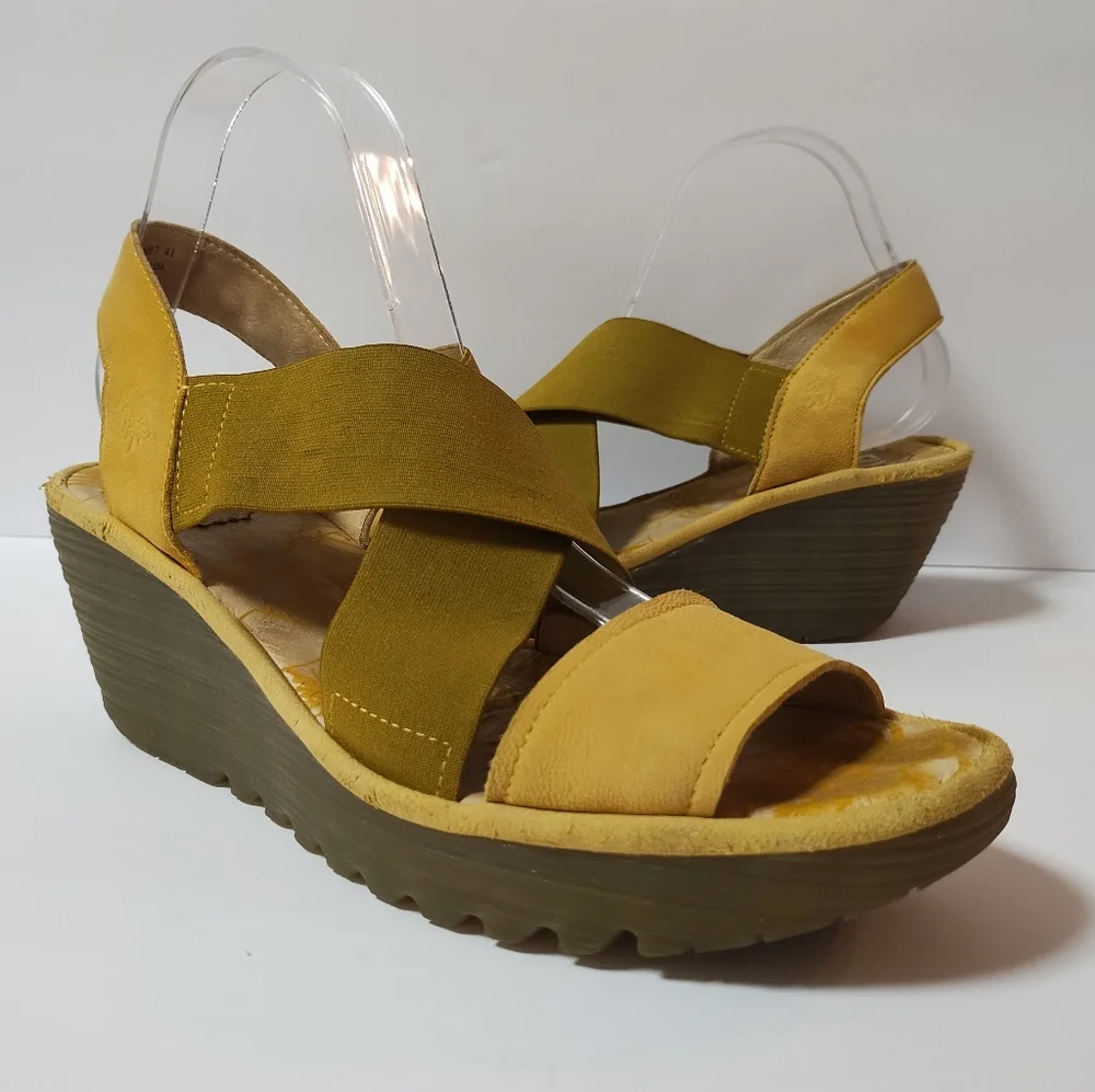 FLY London Women's Wedge Slingback Open Toe Slip-on Platform Leather Sandals 41